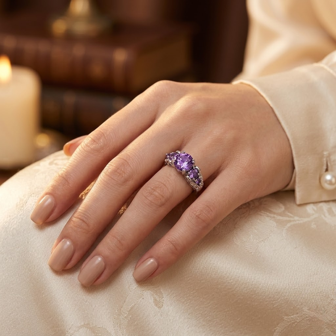 Vintage-Amethystring w Srebrze